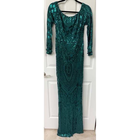 Miss ord Amazon Boutique XL emerald green sequence dress mermaid formal gala - Picture 7 of 11